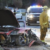 Wreckage of Porsche in which Paul Walker and Roger Road were killed